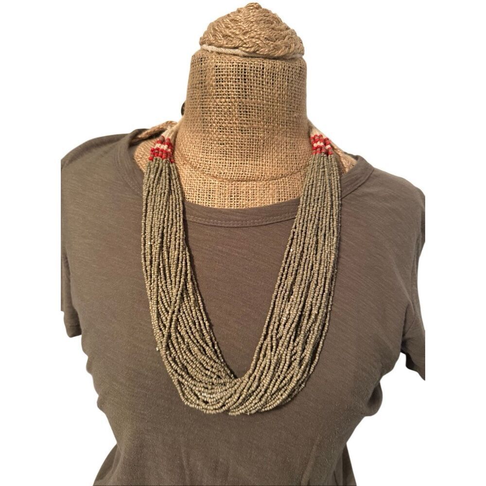 Seabead necklace tan multistring layered statement piece